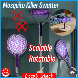 SG in Stock Foldable Electric Mosquito Killer Swatter Purple Light Bat Fly Racket Rotate Mosquito Swatter 2800V Strong