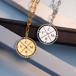 OEUVR Vintage Chinese Style Necklace Neck Jewelry Diamond Compass Pendant Necklace Retro Silver Collarbone Chain Wedding