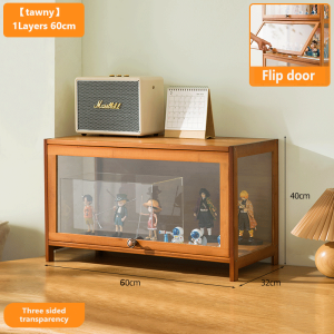 Bamboo Display Cabinet With Acrylic 3/4/5Layers 60/70/80CM Transparent Living Room Cabinet Shelf Organizer