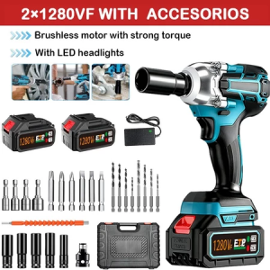 Impact Wrench & Drill 2-in-1 Heavy Duty Power Tool with 2 Batteries & Socket Set Brushless Cordless Portable Repair Power Tools