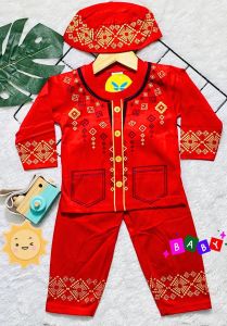 Set Pakaian Muslim Motif islami Warna / Set Koko Anak Bayi Bonus Peci Usia 3-18 Bulan Max BB 10 kg