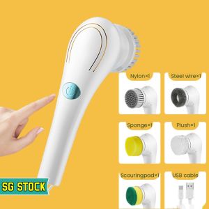 🇸🇬【SG stock】Electric Cleaning Brush 5 IN 1 Magic Brush Electric Cordless Cleaning for Tub and One Touch Operation & 5 Replaceable Brush Heads For Kitchen Bathroom Toilet Washbasin