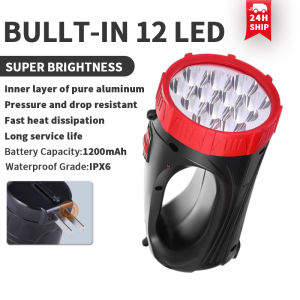 12 light LED super bright flashlight strong light searchlight rechargeable camping flashlight outdoor waterproof portable
