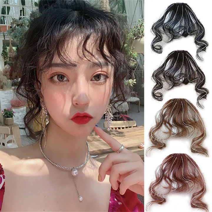 Curly Straight Hair Bangs Clip Natural Style Black Dark Brown