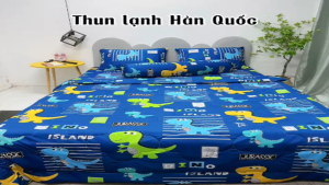 Bộ ga gối thun lạnh Khủng Long (3 MÀU) đủ kích cỡ may theo yêu cầu - ga gối thun lạnh / chăn ga gối Minh Anh
