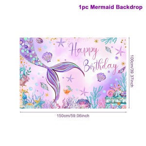 Little Mermaid Birthday Party Backdrop for Photography Purple Mermaid Tail Background Birthday Decor