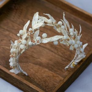 Handmade Flower & Pearls Brides Leaves Tiaras Crowns Headbands Bridal Hairbands Wedding Hair Accessory Prom Head Wear