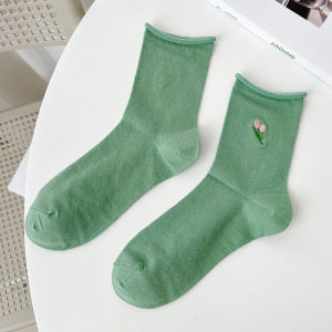 SAB16 KAOS KAKI WANITA PENDEK ATAS MATA KAKI KAUS KAKI CEWEK ABG BORDIR BUNGA POLOS COLORFUL WOMEN SOCKS IMPORT