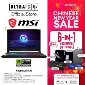 MSI Katana A15 AI Gaming Laptop — RTX4050 - 15.6" FHD IPS 144Hz - AMD Ryzen 7 - 16GB RAM - 1TB SSD