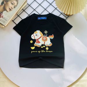 Áo thun ngắn tay cotton 100% co giản 4 chiều hình ngựa Thần Tài bé trai bé gái từ 10-38kg