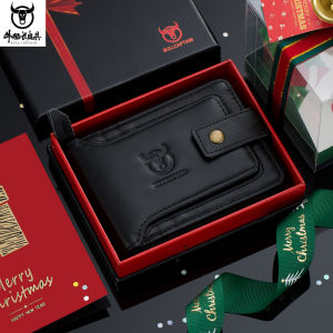 BULLCAPTAIN Leather Mens Wallet Premium Edition Ribbon Gift Box Set Multifunctional Trifold Zipper Multi-Card Slot RFID Anti-theft Credit Card Purse