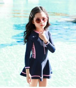 Angel ชุดว่ายน้ำสำหรับเด็ก ชุดว่ายน้ำเด็กหญิง ชุดว่ายน้ำวันพีซแฟชั่นแขนยาวน่ารักสไตล์ตะวันตกแบบวันพีซสำหรับเด็กผู้หญิงWQ