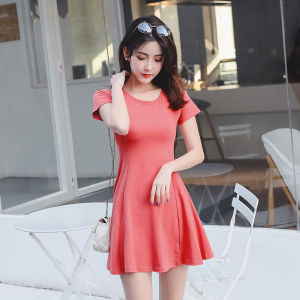 ELF TRIBE Cotton Dress for Women Slim-fit Elegant All-match A- Line Mini Dress Solid Color Corset Fishtail Dresses
