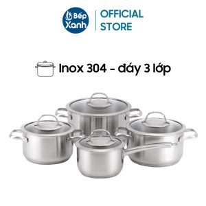 Bộ nồi inox cao cấp 3 lớp Malloca SA-4002 (8 món) - Inox 304 - Đáy dày 3 lớp - Nắp kính - Hàng chính hãng