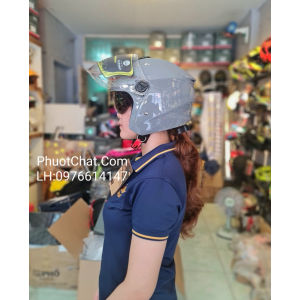 Nón bảo hiểm 3/4 2 kính M668 màu xám xi măng siêu đẹp