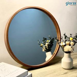 (GLOREX🇲🇾)Dia. 50/60/70cm High-Quality Cheap Murah Cermin Bulat Bilik Mandi Frame Kayu Wooden Frame Round Mirror Toilet Bathroom Vanity Anti-Explosion [In Stock & Fast Delivery]