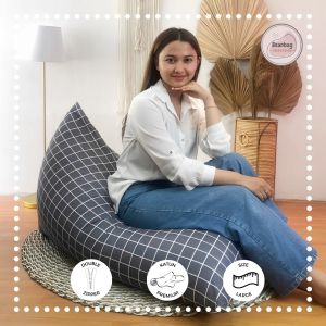 Bean Bag Triangle Plus ISI Large Katun Motif  By Beanbag Smoothies Siap Pakai Bahan Adem Dan Lembut