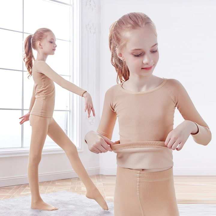 Stage Wear Girls Thermal Underwear Suits Nude Stretch Ballet Set Thicken  Dance Tights Leotard For WinterStage