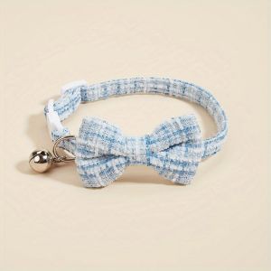 OUREAL Adjustable Cat Collars Plaid Pattern Removable Bowtie Puppy Collar Cute with Bell Kitten Collar for Kittens and Puppy