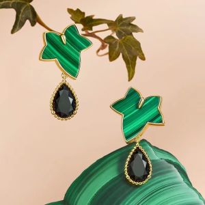good 999 18K gold Korean Fashion temperament Crystal evergreen leaves design Earrings ES6908