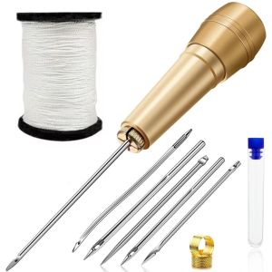GONOVO 1Set Có tay cầm bằng đồng Dụng cụ may da thủ công Kim Khâu Thủ công tự làm Kim may Thon bằng da Dùi đa kim Móc thẳng Bộ dụng cụ may da tự làm Sửa giày và da