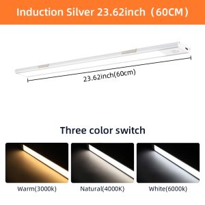 CHENBEN LED Ultra-thin Motion Sensor Cabinet Light Snap-on Design Night light 3 Color Counter Lighting USB Rechargeable Tricolor Wardrobe Lighting For Closet Bookcase Stair Kitchen 20/30/40/60CM