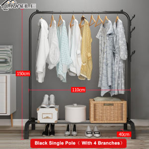 LIVABLE Clothing Garment Rack Floor Folding Coat Rack Hanger Indoor Single/Double Pole Bedroom Pole Hanging Clothes Rack