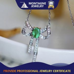 Montagne Jewelry 18K Pure Gold Pendant Natural Diamond Inset Bow knot Design Fine Jewellery Natural Emerald Pendant Gem Necklace
