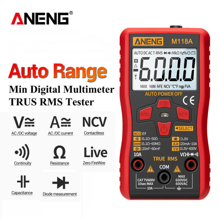 Digital Multimeter Mini Voltage Tester True RMS - M118A - Black ...