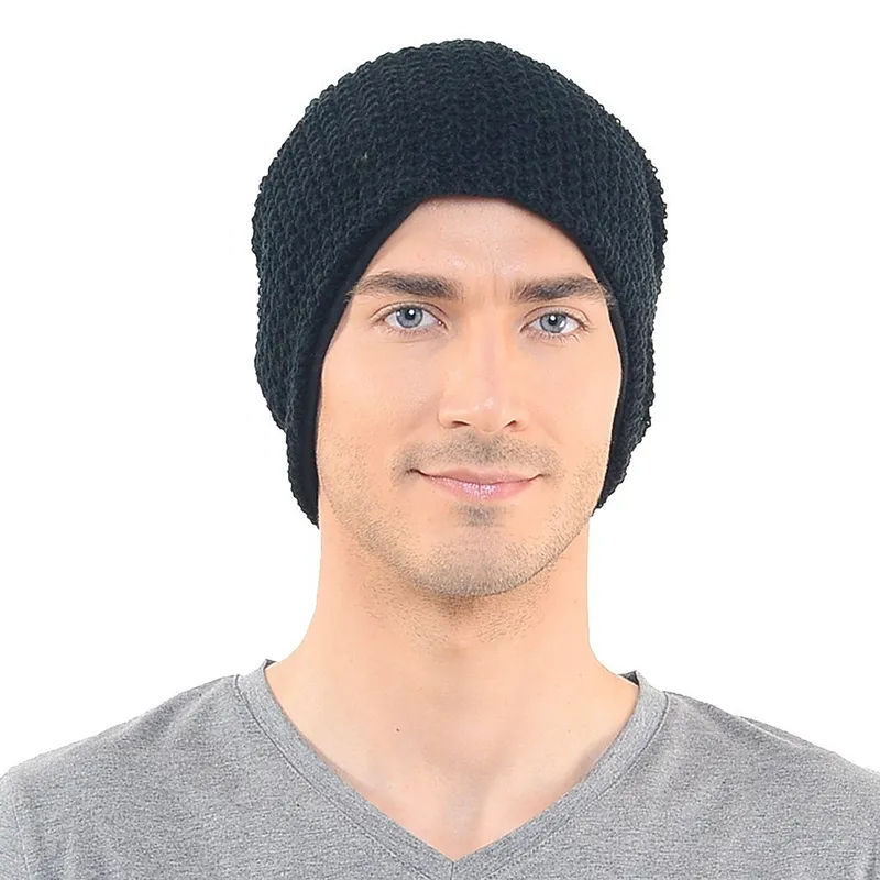 Mens Slouchy Long Beanie Knit Cap for Summer Winter Oversize black - Main Image