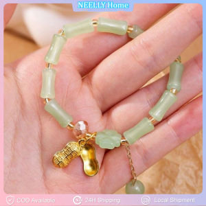 1PC Chinese Style Glass Bead Bracelet Bamboo Knots Fashion Girl Wrist Jewelry Retro Green Bamboo Joint Beaded Bracelets Jewelry Gift