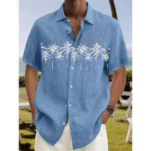Summer 2026 mens shirt Hawaiian shirt coconut wood 3D printing short sleeve button clothes tropical fashion jacket S-5XL