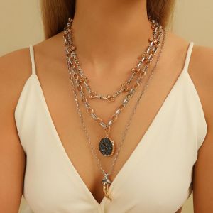 EIJINGY พูดเกินจริง ต่างหูสร้อยคอจี้เขาวัว ความรู้สึกขั้นสูง ไม่สม่ำเสมอแบบปกติ โซ่สเวตเตอร์ แฟชั่นสำหรับผู้หญิง สร้างสรรค์และสร้างสรรค์ โซ่กระดูกไหปลาร้า สำหรับผู้หญิงผู้หญิง