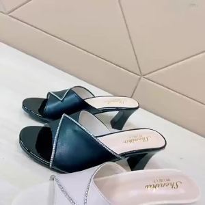 2025 New Rhinestone Thick-Heeled Slippers For Women Fashionable And Versatile Square-Toed High Heels For Outdoor Wear