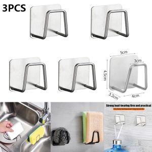 3PCS Iron Sponge Holder for Kitchen Self Adhesive Sink Drain Drying Rack Hooks Bathroom Storage