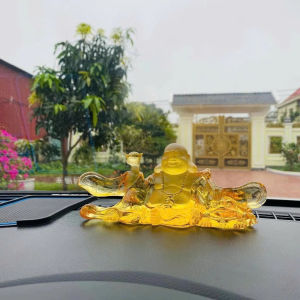 Tượng Phật Di Lặc đá lưu ly cao cấp trang trí taplo xe ô tô văn phòng bàn làm việc