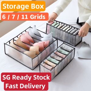 [SG Ready Stock] Underwear Sock Bra Storage Box Closet Wardrobe Clothes Compartment Boxes Drawer Organizer Jeans Separation Organizer Pants Home Storage 6/7/11 Grids