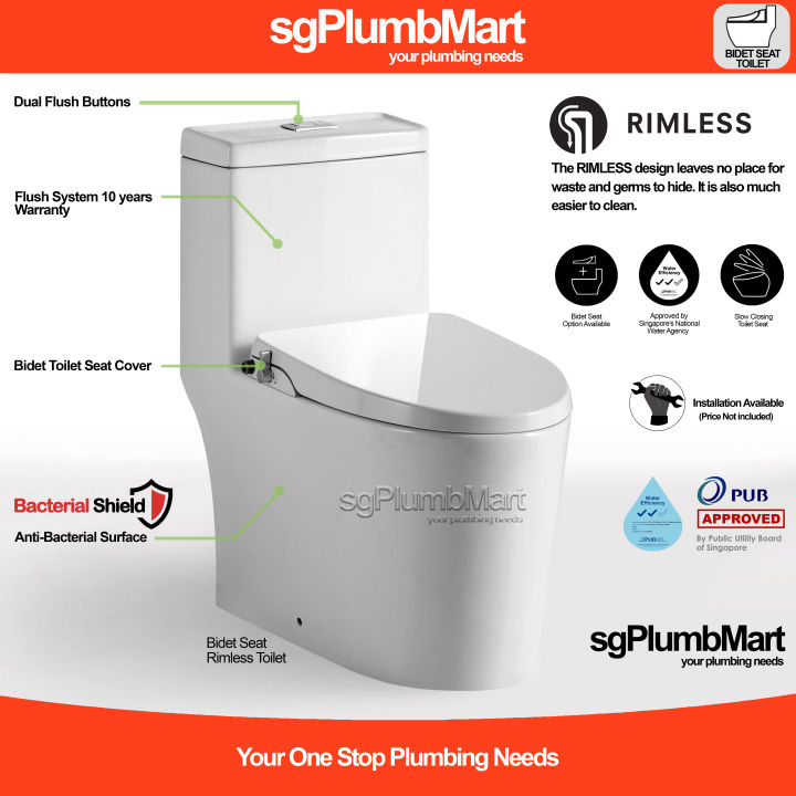 Rimless x sgPlumbMart 1Piece Toilet Bowl One Piece WC Model B Water