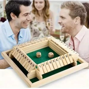 VERIDIAI Shut The Box Table Board Game Toy Developing Intelligent Educational Toys Four-Sided Flip Card Game Funny Montessori Wooden Number Game Family Party