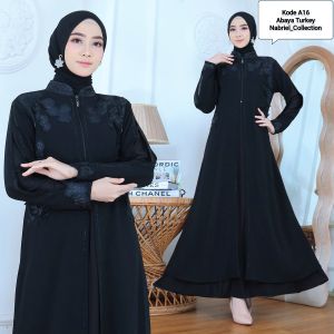 Baju Gamis Abaya Turkey Hitam Premium Dewasa / Fashion Muslim Remaja Terbaru - Kode A16