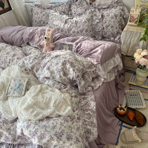 【Super low price】3/4Pcs Korean Princess Style Floral Ruffles Bedding Set Skin-friendly Soft Duvet Cover Set Bed Sheet Or Bed Skirt Pillowcases