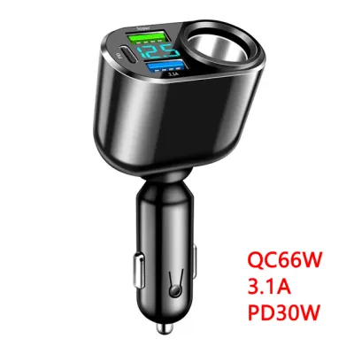 (local delivery) Kebidumei 66W 4 Ports Car Charger 3.1A Dual USB 30W PD Quick Charge Car C-iga-rette Lighter Socket Fast Charger Power Adapter with LED Display