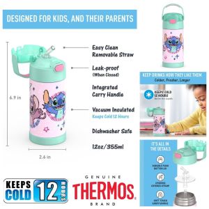 Authentic THERMOS FUNTAINER 12oz Stitch Vacuum Insulated Stainless Steel Kids Straw Water Bottle