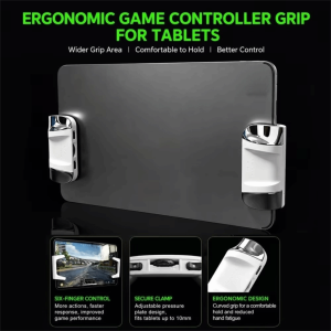 MYTHIS 1 Pair Adjustable Thickness Clamp Tablet Game Grip Silicone Anti Slip 6 Finger Mobile Game Trigger Button Capacitance Trigger Tablet Gaming Controller For PUBG