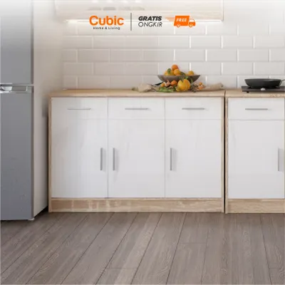 Cubic Kitchen Set 3 Pintu Minimalis / Rak Bawah Dapur / ELENA AVE KSB 3P - Putih / Hitam