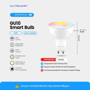 Outsmart WiFi GU10 Smart Bulb 5W – RGBWC LED Spotlight App Control