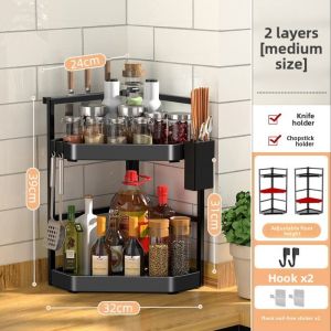 NEXASHOP Carbon Steel Condiments Rack with Hooks 2/3 Layer Storage Rack Household Corner Stand Seasoning Rack Spice Rack