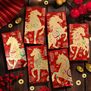 6Pcs Holographic Bronzing Red Envelope 2026 Year of the Horse Red Packet Chinese New Year Ang Pao Festival Hongbao (in stock)