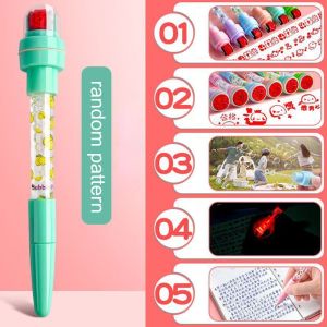 MMLUCK 5 trong 1 Bút tạo bọt có tem Có đèn Fidget Bút thổi bong bóng Tiểu Thuyết Đa chức năng Con lăn con dấu bút Trẻ em