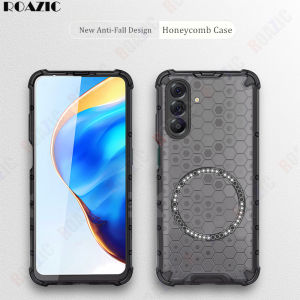 ROAZIC เคสชาร์จไร้สายใสดีไซน์รังผึ้งเคสโทรศัพท์5G สำหรับ Samsung Galaxy A56ด้านหลังโปร่งใสกันการกระแทกป้องกันการตกหล่น JF01